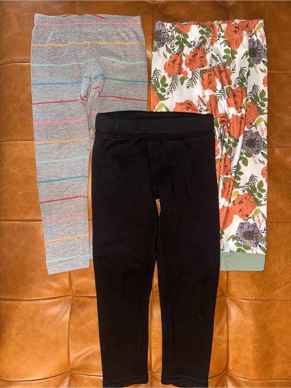 Toddler Girls Floral Orange, Black & Gray Striped Leggings Set Size 4/5